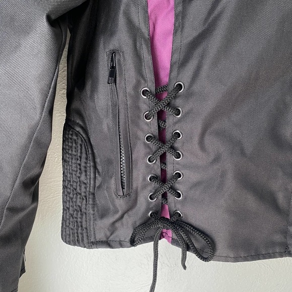Tennessee Leather Inc Zip Out Liner Motorcycle Jacket black and Purple Corset XL - Picture 3 of 11